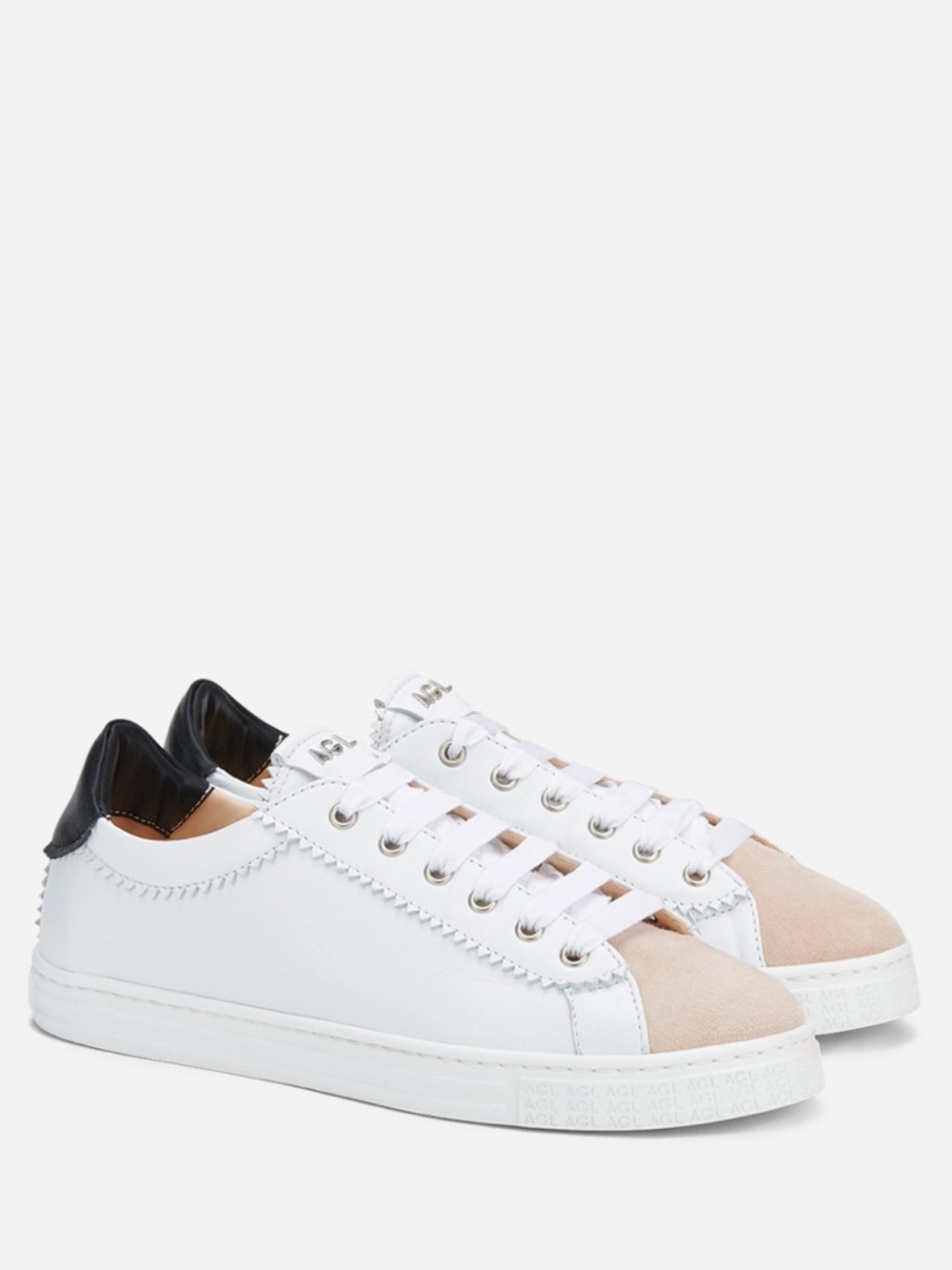 AGL Women's Sade Low Top Sneakers white leather lace up scalloped detail EU 36.5